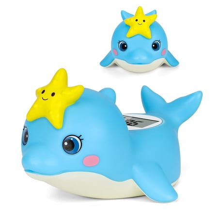 Baby bathtub thermometer, dolphin float-style baby bathtub thermometer, newborn waterproof bathtub temperature monitor, with cold and hot safety alarm, baby water temperature monitor