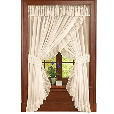 Curtain Furnishing Fabric - Collections Etc Isabella Ruffled Sheer Fabric Curtain Set, Cream