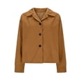 thumbnail image 4 of Women Cropped Button Blazer Short Casual Bomber Wool Blend Jacket Pea Coat Fall Outerwear with Pockets, 4 of 7