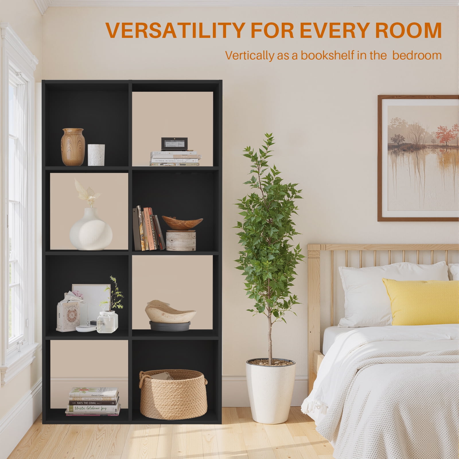 Atilioo 8 Cube Storage Organizer, Open Bookcase, Space-Saving Display Shelf with Removable Back Panels, Easy Assembly, Black
