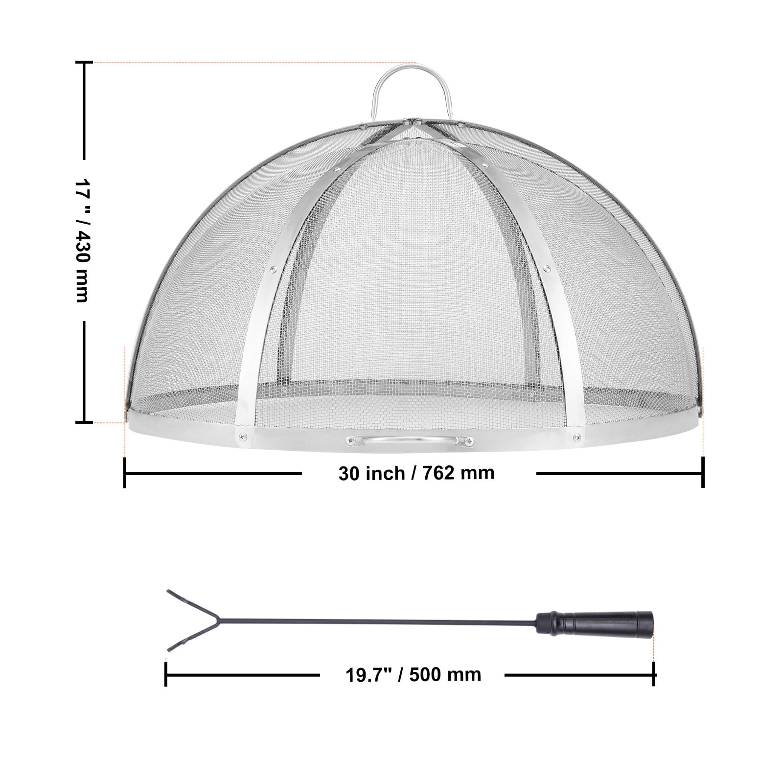 SKYSHALO Spark Guard for Firepits, 30" Size, Circular Outdoor Fire Pit Protection, Metal Lid, Stainless Steel, Simple Lift Design, for Patio and Garden Fire Bowls