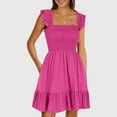 thumbnail image 2 of vigerkar Women's Summer Casual Sleeveless Square Neck Dress 2025 Smocked Ruffle Backless Boho Beach Cute Teen Short Sundress Hot Pink, S, 2 of 9