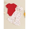 thumbnail image 4 of Bagilaanoe 3pcs Newborn Baby Girl Summer Pants Set Short Sleeve Romper Tops + Print Flare Trousers + Headband 3M 6M 12M 18M Infant Casual Clothes, 4 of 7