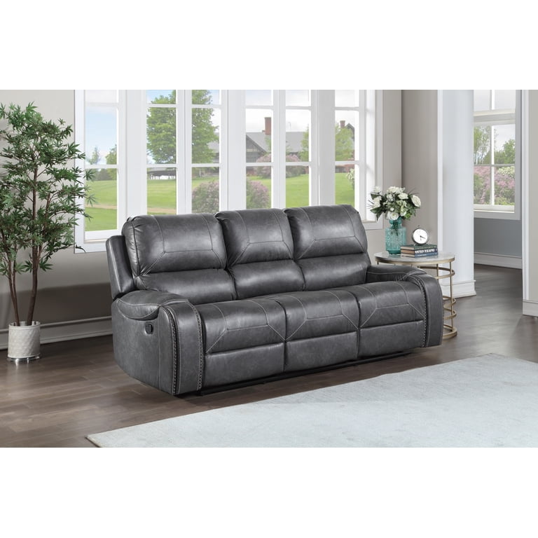 Steve Silver Keily Gray Faux Leather Manual Reclining Living Room
