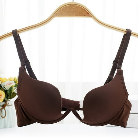 Fusipu Women Girl Sexy Deep-U Low Cut Solid Color Backless Padded Bra Push-Up Underwear