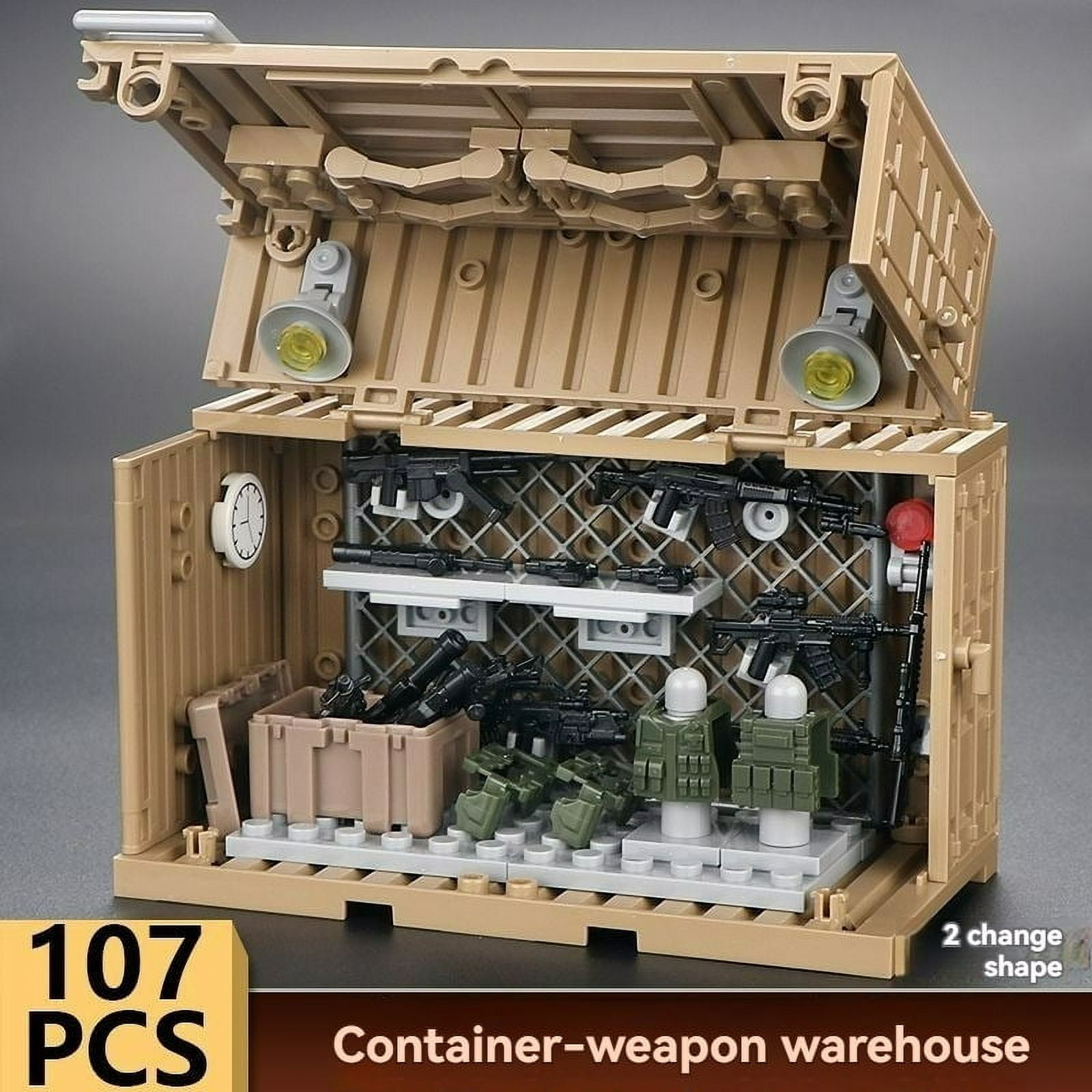NWJ Military Building Blocks Toy Set - Action Figure Compatible Container Equipment Room, Dormitory & Armory Playset for Kids and Collectors