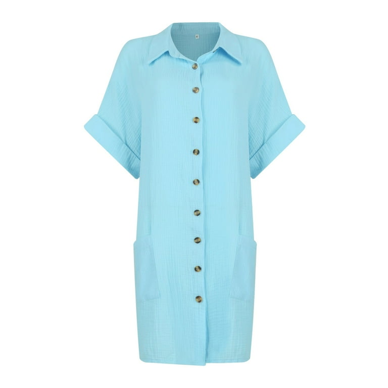 Jzuxvd Cotton Linen Dresses for Women 2024 Short Sleeve Casual Midi Dress  Flowy Gauze Shift Boho Dress Vacation Beach Dress Spring Summer Blue L -  Walmart.com