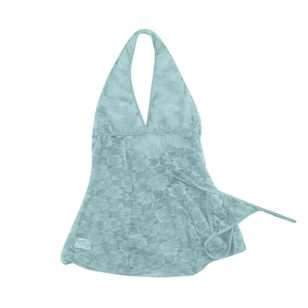 

GuessLookry 2023 Summer Pajamas Ladies sexy underwear hanging neck lace see-through babydoll nightdress Valentine Gift