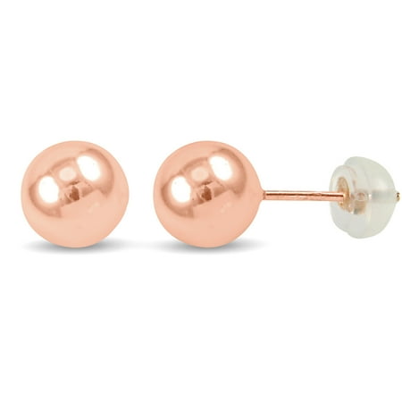 14k Gold Rose Beads - 14K High Polished Rose Gold 8mm Hollow Ball Bead Girls Stud Earrings