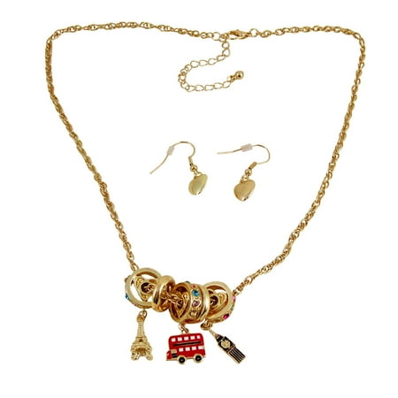 Charm Necklace Earrings European Theme Gold Tone