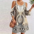 thumbnail image 5 of Vestido Alto Bajo para las Mujeres de Hombro Frío Cuello Redondo Impresión Bohemia Media Manga Mini Patinador Ropa de Playa de Verano Casual, 5 of 5