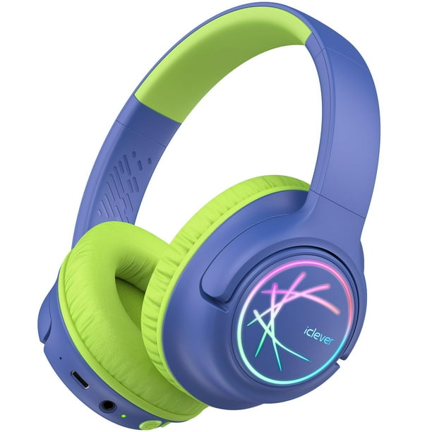 Auriculares Bluetooth iClever BTH18 para niños con luces LED verde/azul