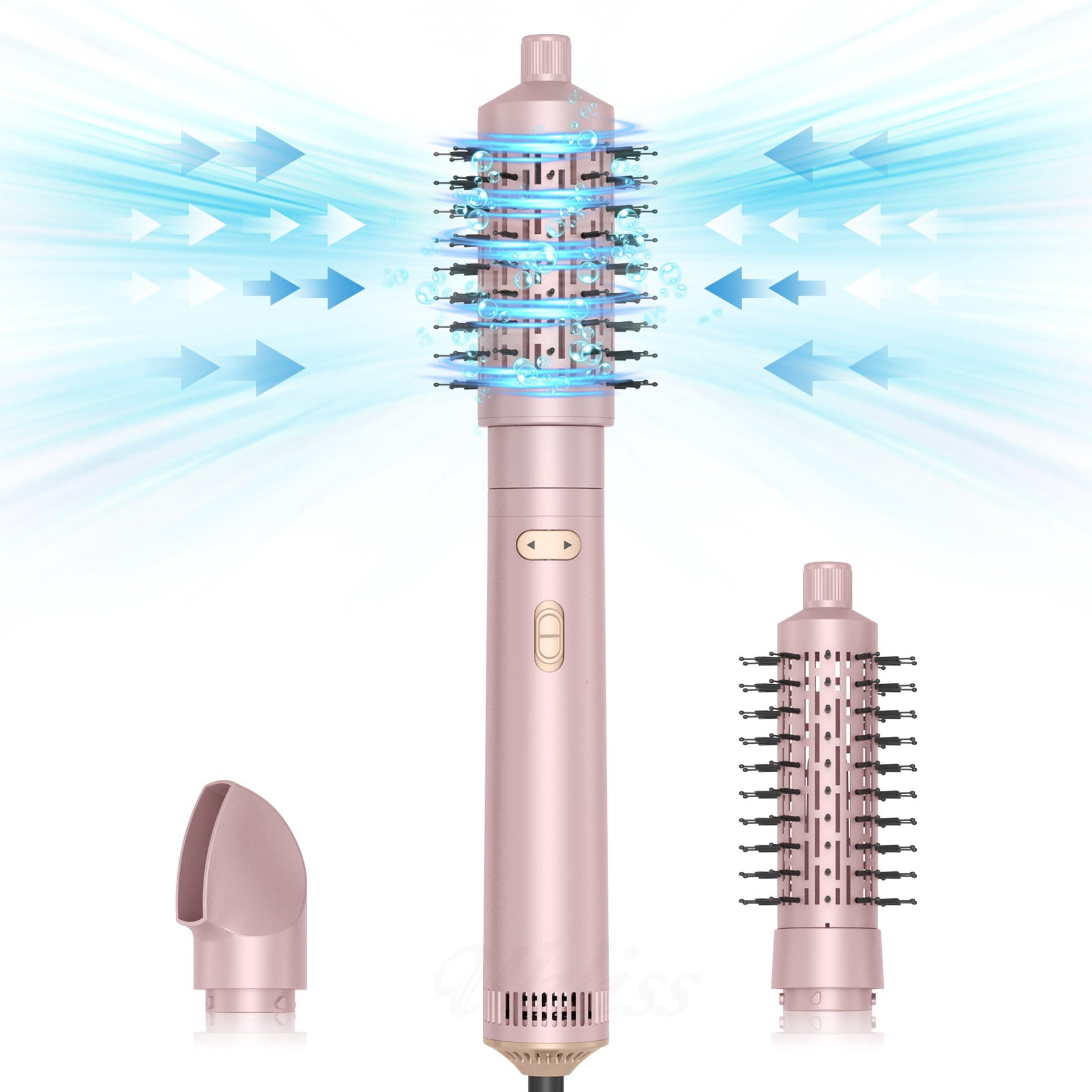 3-in-1 Rotating Hot Air Brush Styler, Professional Ionic Hair Dryer Brush Set with 3 Interchangeable Heads for Volumizing, Smoothing, and Creating Salon-Quality Blowouts