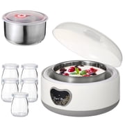 15W Yogurt Maker Machine, 1.2 L Automatic Stainless Steel Yogurt Maker with 5 Tight Seal Glass Jars, Auto Constant Temperature, PTC Heating, Home Yogurt Machine, Healthy Present