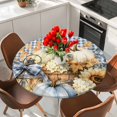thumbnail image 2 of Round Table Cover 36-44 Inch Thanksgiving Fall Waterproof Reusable Table Cloth Round Fitted Vinyl Tablecloth with Elastic Edged for Parties Outdoors, Green Pumpkin Flowers Maple Blue Plaid, 2 of 8