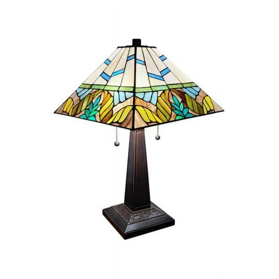 Amora Lighting Tiffany Style Multi Color Mission Table Lamp 22" Tall  Multi-colored Bronze
