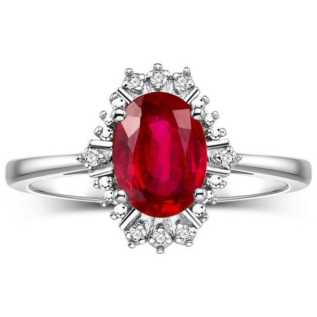 RYLOS Rings for Women Sterling Silver Ring with 7X5MM Oval Gemstone & Sparkling Diamonds July Ruby Jewelry Size 9