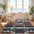 thumbnail image 3 of Design&I 6'x9' Washable Area Rug Oversized Skid-Resistant Patriotic Striped Border Wreath Stripe Round Botanical Leaves Playful Expressive for Living Room, Family Indoor, 3 of 7