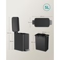 thumbnail image 3 of SONGMICS - Papelera de ba&ntilde;o, 1.3 galones (5 l), peque&ntilde;a papelera con tapa, delgada para espacios peque&ntilde;os, cubeta de basura de acero inoxidable, cierre suave, negro UL, 3 of 6