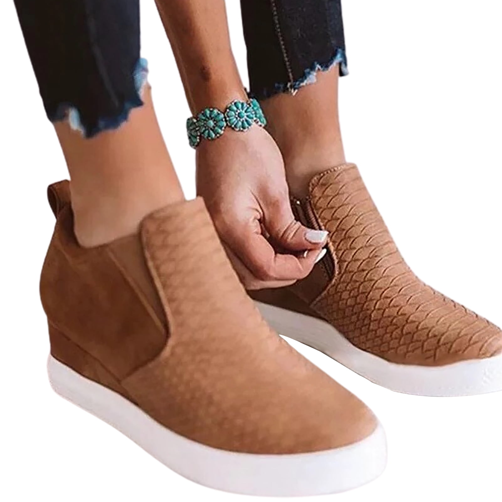 Womens Wedge Sneakers High Top Fashion Heels Booties Ankle Boots Zipper Shoes 