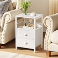 thumbnail image 2 of Nightstands Set of 2, End Table with 2 Fabric Drawers, Night Stand with 2 Hooks, Open Wood Shelf Bedside Table for Bedroom/Living Room/White, 2 of 18