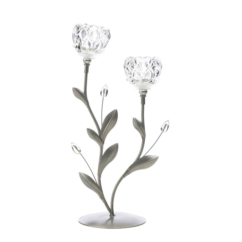 Candles Holders, Metallic Candle Stand Decor, Crystal Dual Flower