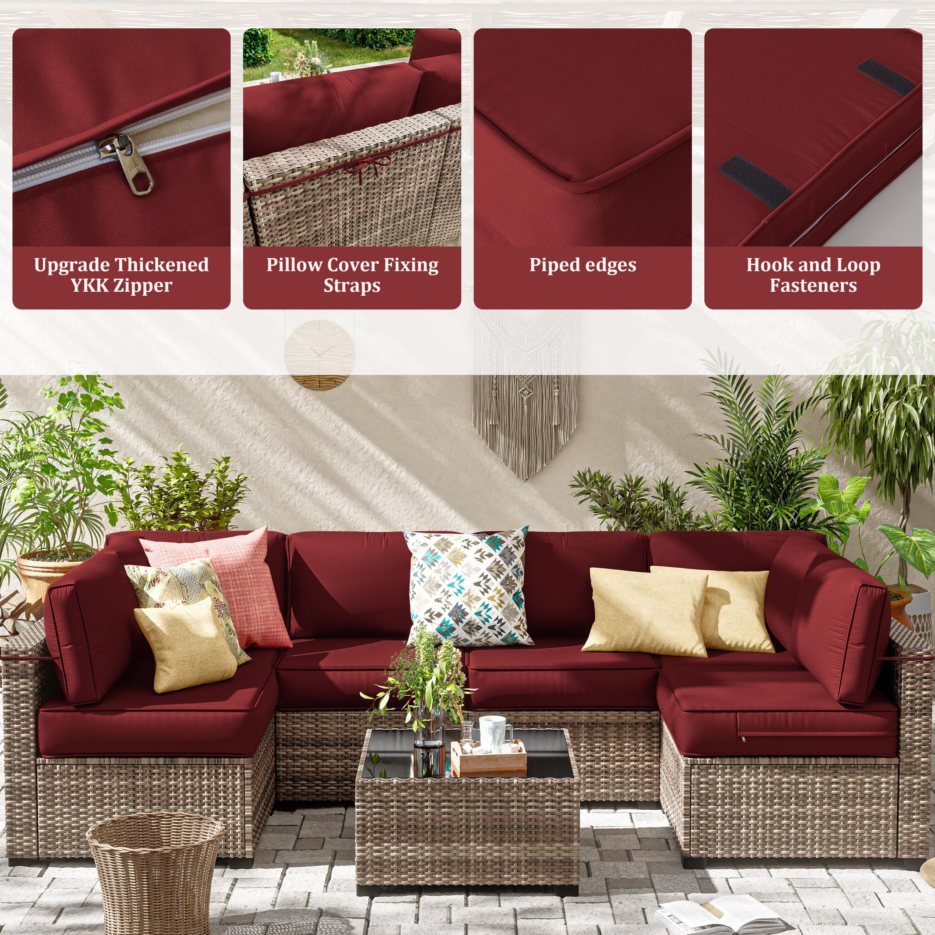 Kimunuk 14 Pcs Outdoor Cushion Slipcovers, Replacement Outdoor Patio Cushion Covers with 3 Size, Waterproof and Zippered, Fit for Outdoor Furniture, Patio Sofa Couch, Covers Only, Burgundy