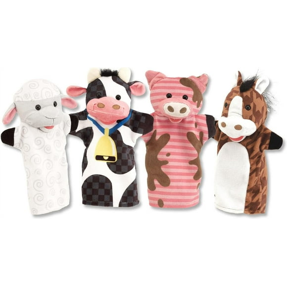Cute Hand Puppets Farm Animal Show Dolls, Parent-Child Game Storytelling Plush Dolls, Farm Friends Hand Puppets (Set of 4) - Cow, Horse, Sheep and Pig