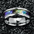 thumbnail image 2 of 8mm Abalone Shell Tungsten Rings for Unisex Silver Wedding Bands Faceted Edge Size 7-14, 2 of 6