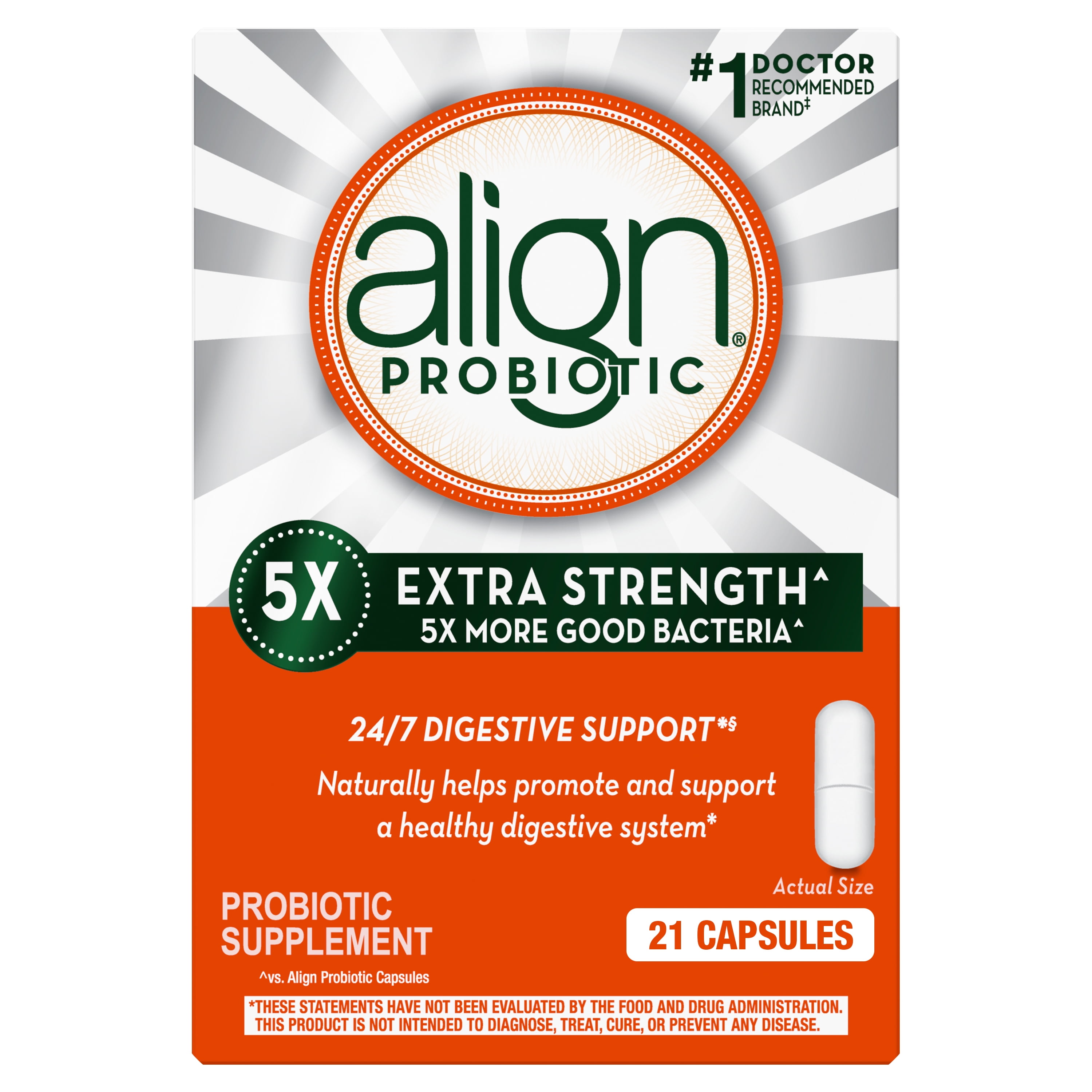 Align Probiotic Extra Strength, Probiotics for Women and Men, #1 Doctor Recommended Brand, 5X More Good Bacteria to Help Support a Healthy Digestive System, 21 Capsules