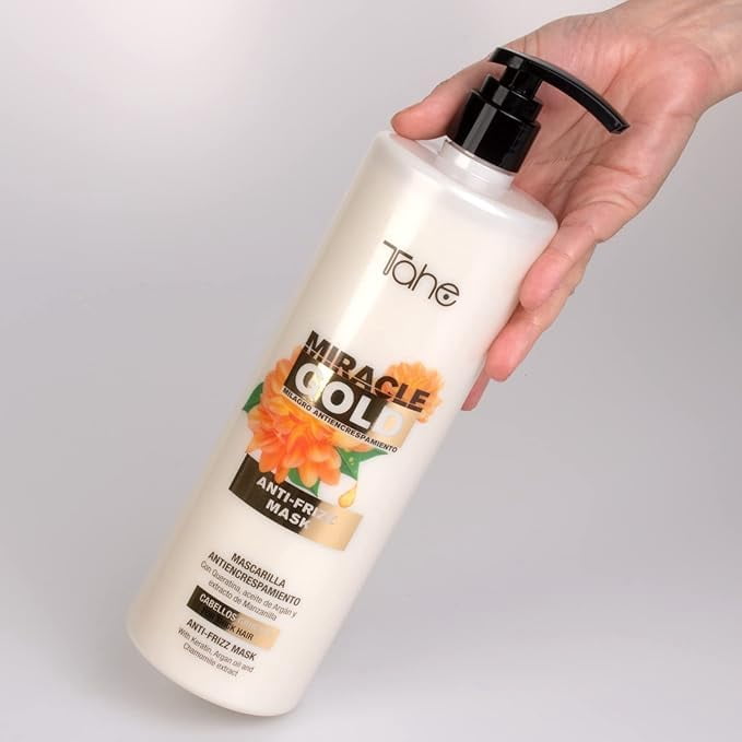 Tahe Miracle Gold Frizz Control Big Kit - Shampoo 1000ml, Mask 1000ml, Hair Shine Mist 200ml - Includes Hair Shine Mist for Ultimate Frizz Control