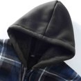 thumbnail image 5 of Men's Fleece Lined Flannel Shacket Hooded Plaid Shirt Jacket Heavyweight Full Zip Warm Workwear Outerwear with Pockets for Fall Winter Outdoor, Blue, XXL, 5 of 10