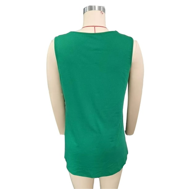 Camiseta sin mangas suelta de verano,Camiseta sin mangas para mujer Camiseta sin mangas plisada delantera Blusa sin mangas para mujer Integración sin costuras