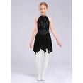 thumbnail image 5 of Hansber Kids Girls Sleeveless Glittery Mesh Irregular Hem Figure Ice Skating Dress Ballet Lyrical Dance Wear Black 6, 5 of 6