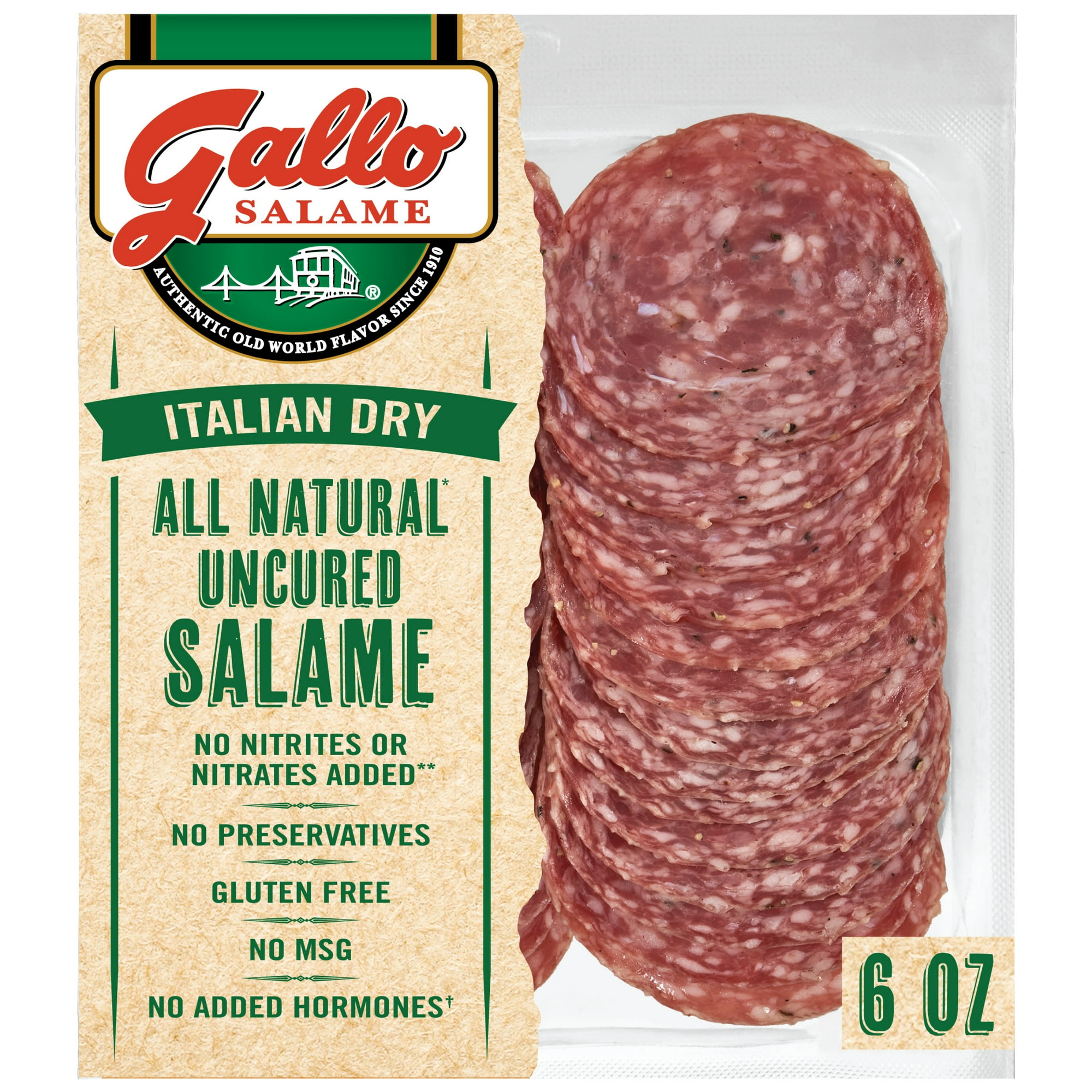 Gallo Salame All Natural Italian Dry Uncured Salami, Sliced Charcuterie Meat, 6 oz