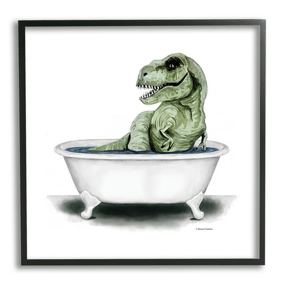 Stupell T-Rex Bathtub Fun Bathroom Animals & Insects Painting Black Framed Art Print Wall Art