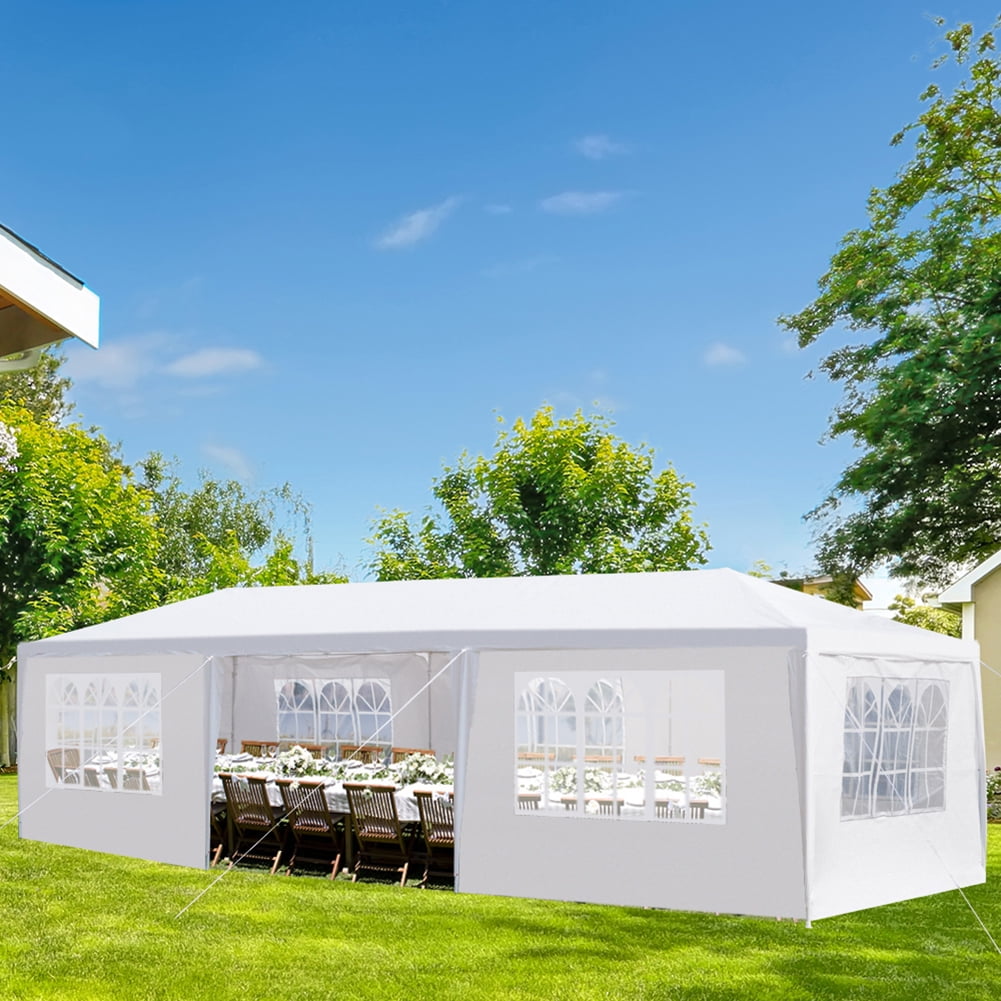 Kepooman 10'x30' Outdoor Party Tent, Wedding Sun Shelter with 7 Removable Sidewalls, Waterproof Tent for Outdoors, White