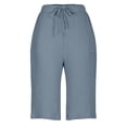 thumbnail image 6 of Dresfit Bermuda Shorts for Women Solid Linen Shorts Summer 2026 Baggy Drawstring Pedal Pushers Beach Loose Wide Leg Cropped Pants with Pockets Light Blue M, 6 of 6