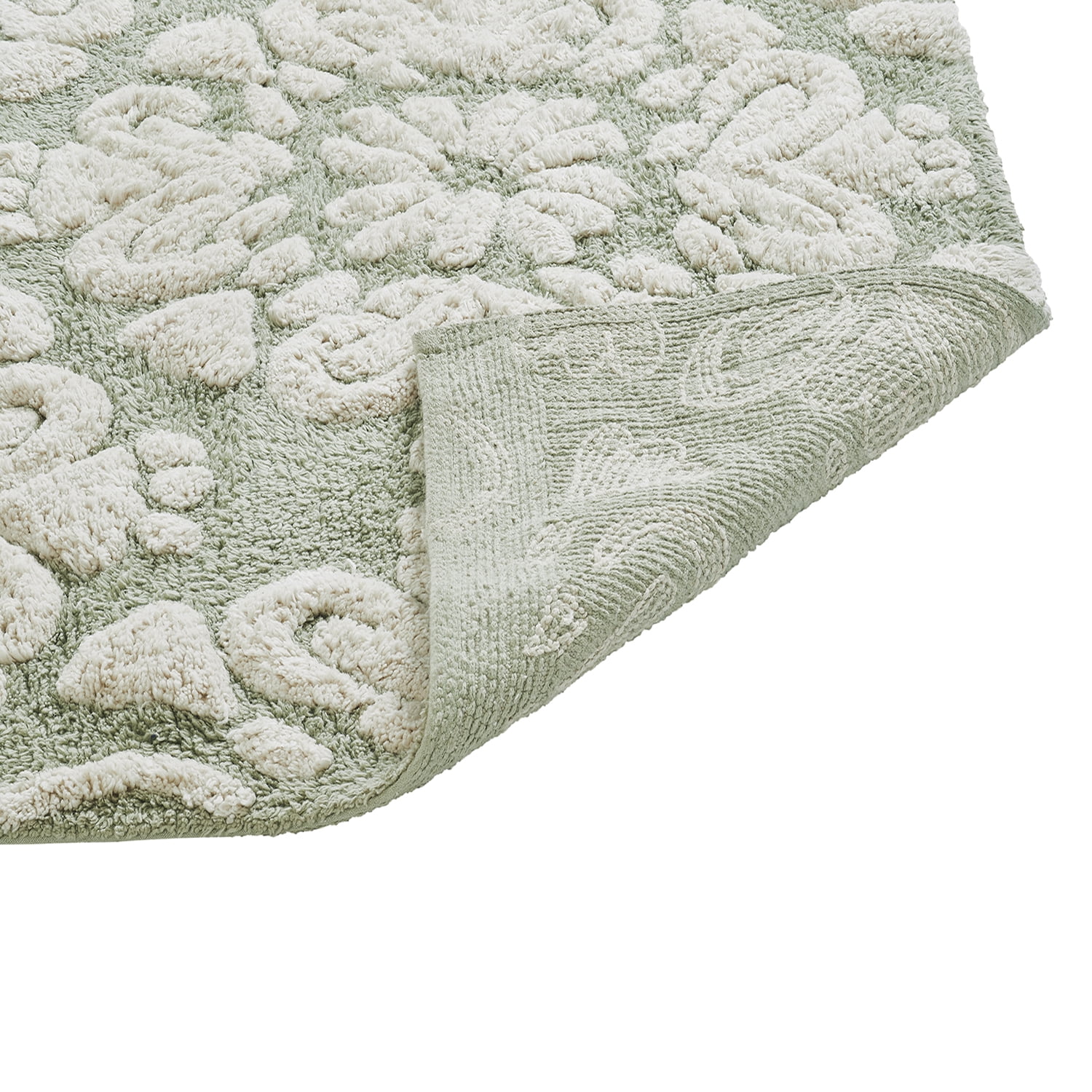 Better Trends 4 Piece Bathroom Rug Set 100% Cotton Extra Soft Tufted Bath Rug Water Absorbent Non-Slip Bath Mat Machine Washable (Sage) Medallion Collection