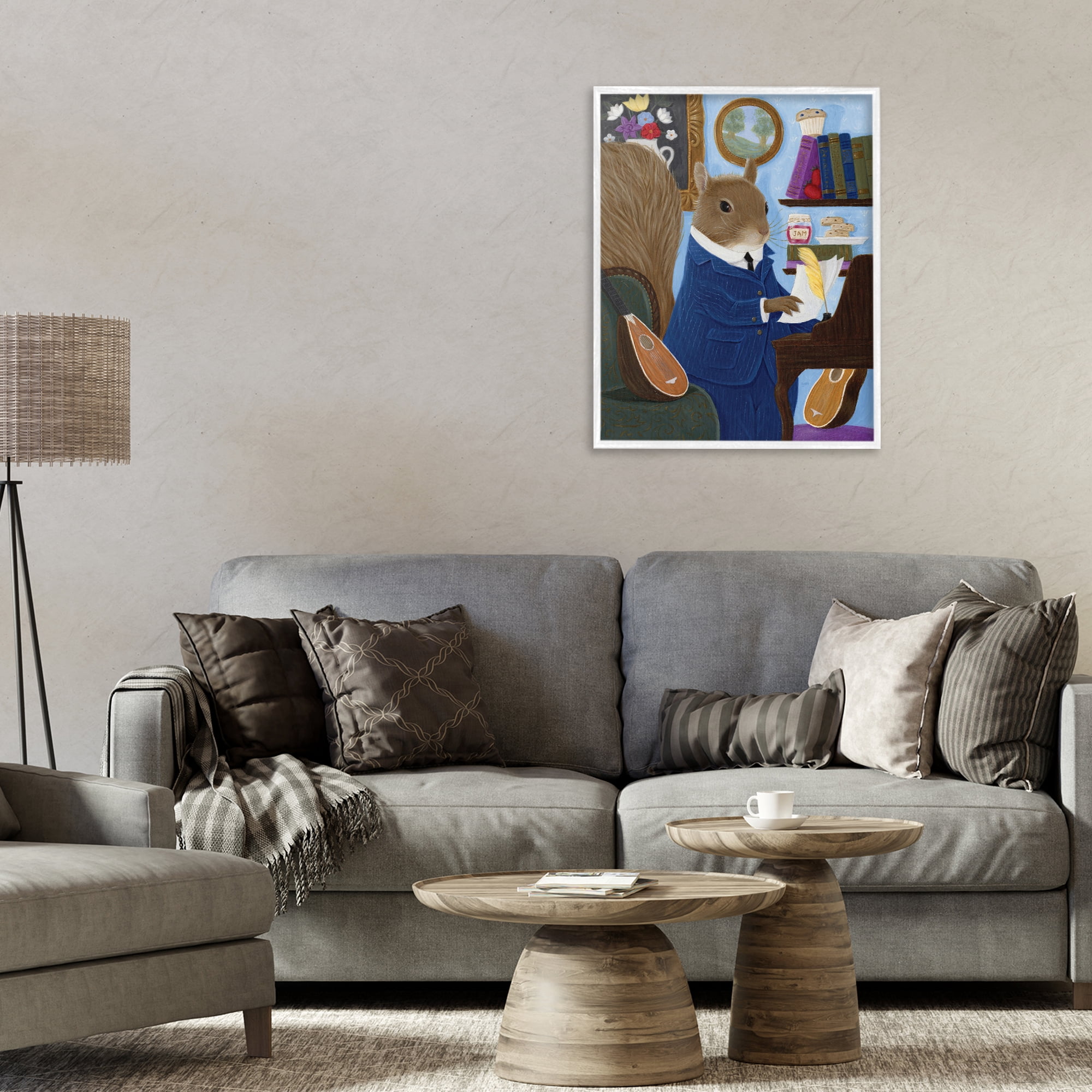 Stupell Industries Gentleman Squirrel Composing White Framed Giclee Art, design by Gina Matarazzo