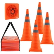 SKYSHALO Safety Cones 4 pcs 28" Collapsible Traffic Cones with Reflective Collars for Parking Lot, Road Parking, Driving Practice, Roadside Emergency and Vehicle Safety, Orange, 4 Pack