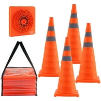 KFFKFF Safety Cones 4 pcs 28" Collapsible Traffic Cones with Reflective Collars for Parking Lot, Road Parking, Driving Practice, Roadside Emergency and Vehicle Safety, Orange, 4 Pack