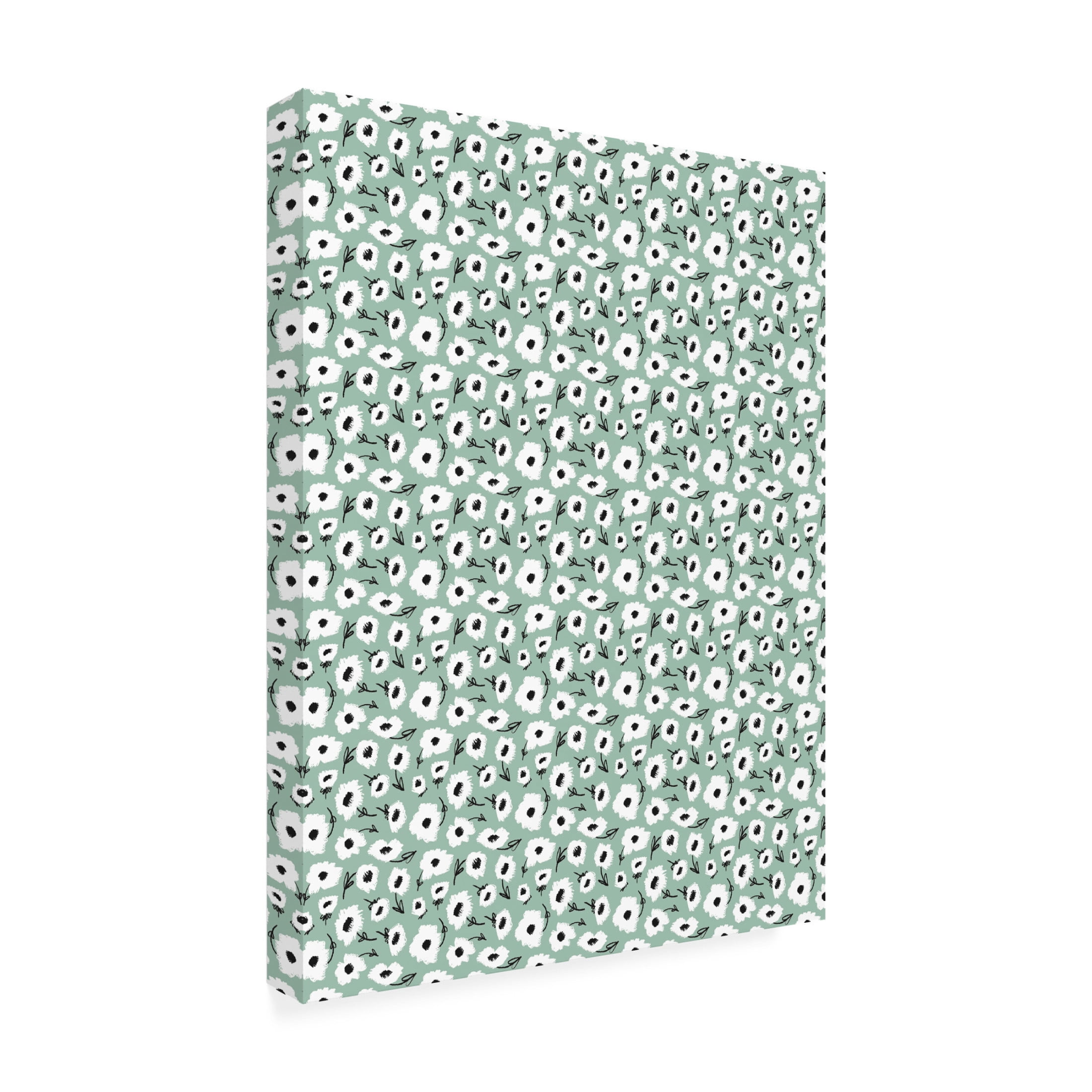 Canvas Wall Art - Treechild 'Cute Flowers on Mint' Wall Art for Living Room, Bedroom, or Office D?cor by Trademark Fine Art - 35 x 47 Inches