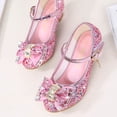 thumbnail image 4 of Zapatos de cuero de princesa para niñas, zapatos de tacón alto con purpurina, informales, flores, nudo de mariposa, azul, rosa y plateado, 4 of 4