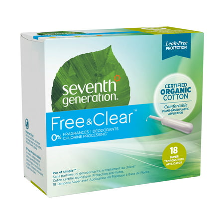 (5 pack) Seventh Generation Organic Cotton Tampons with Comfort Applicator Super Absorbency, 18