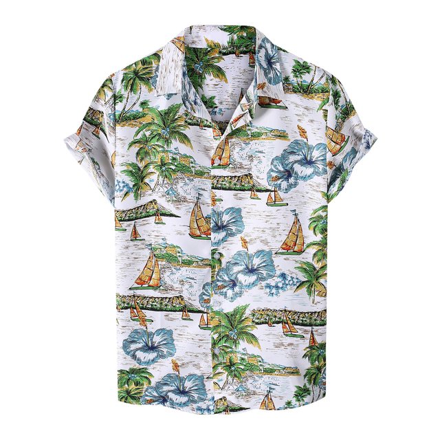 Camisa de manga corta de un solo pecho con botones informales para la playa para hombre Pompotops oipoqjl44588