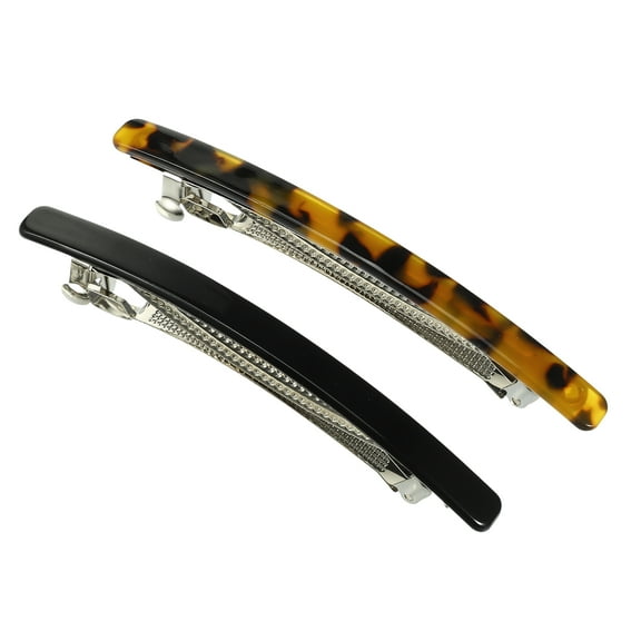 Unique Bargains 2 Pcs Hair Barrettes Tortoise Shell Hair Clips Acetate French Hair Barrettes for Thick Hair Amber Black
