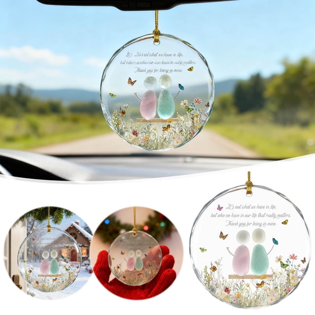 Adorno navideño de vidrio marino floral | Gota acrílica soplada a mano | Centro de Amistad de Peltre, Pétalos Blandos y Inquebrantables | Percha de cuerda encerada | Recuerdo de regalo navideño
