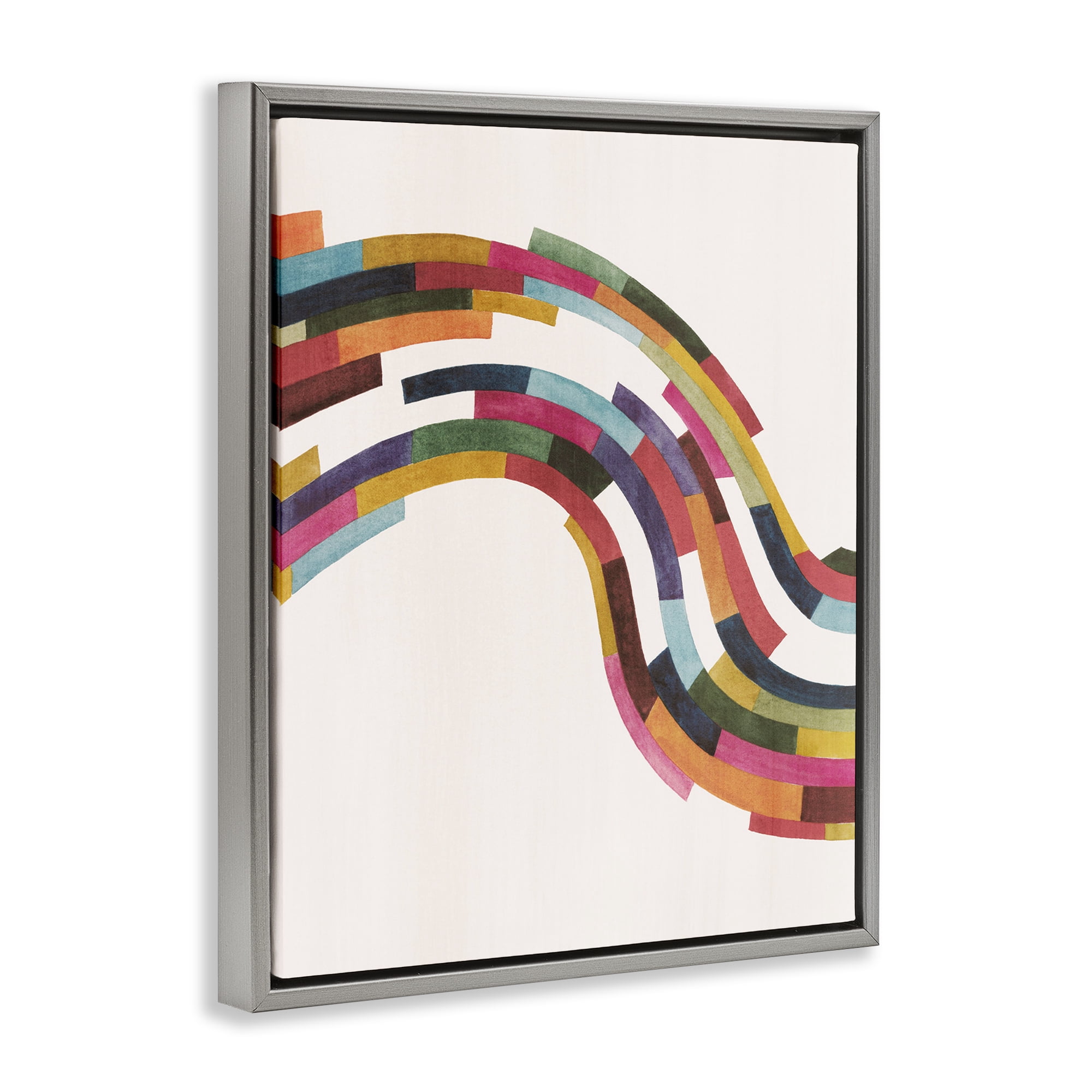 Stupell Industries Modern Geometric Wave Design Abstract Painting Gray Floater Framed Canvas Art Print Wall Art, 17 x 21