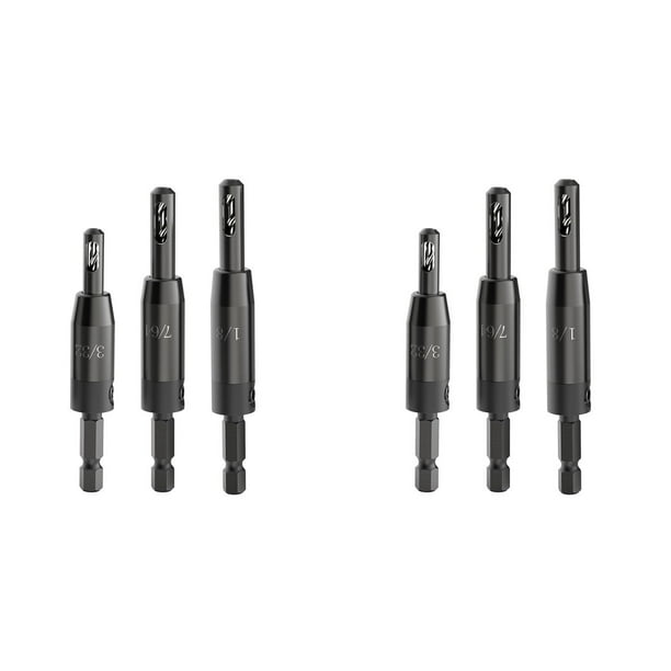 6x Juego de Brocas Autocentrantes, para Taladro con Vástago Hexagonal de 1/4 Pulg., Brocas Avellanadoras para Madera y Orificios de 3/32 Pulg., 7/64 Pulg., 1/8 Pulg.
